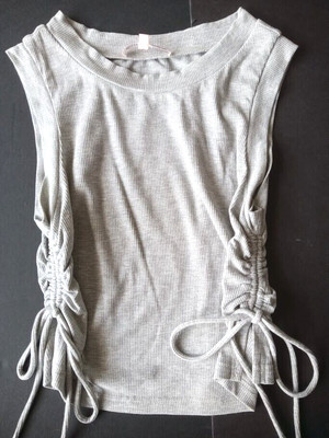 Bailey Rose Cropped Ruched Gray Sleeveless Pullover Casual Top Size S