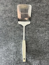 Unbranded Steel Spatula with Slits with White Handle