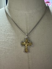 Large Iced Out Cross Pendant Necklace Silver & Gold Tone Jesus INRI Box Chain
