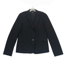 Talbots Blazer Womens 12L Black Jacket Stretch Wool Nylon Single Button Business