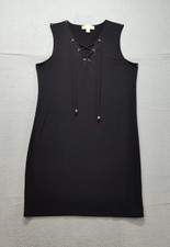 Michael Kors Women Sheath Dress M Black Lace Up V Neck Sleeveless Cocktail Chic