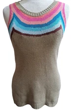 Roja Triangle Saltillo Sweater Women XS Sleeveless Brown Multicolor GeoPrint New