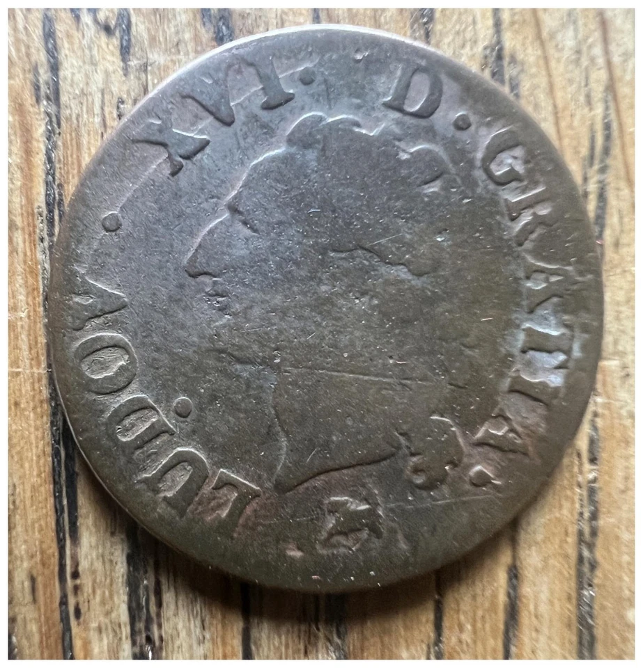 FRANCE 1791 B LOUIS XVI FRENCH OLD COIN GENUINE MONEY LIARD ROUEN KINGDOM COPPER - Image 2 of 3