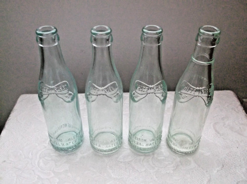Vintage White Ribbon Mineral Water Bottle Harrison Valley PA 7 oz. Lot of 4