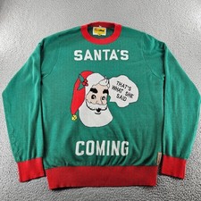 Tipsy Elves Ugly Christmas Sweater XL Green Santa Coming Naughty Holiday Knit