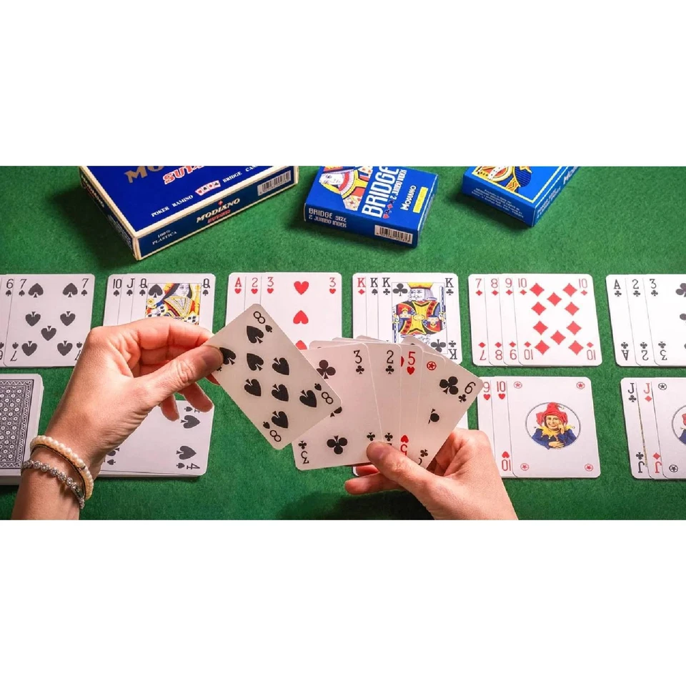 Ramino Super Fiori Playing Cards Deck Modiano Bridge Index Blue Red Italy New - Image 2 of 4