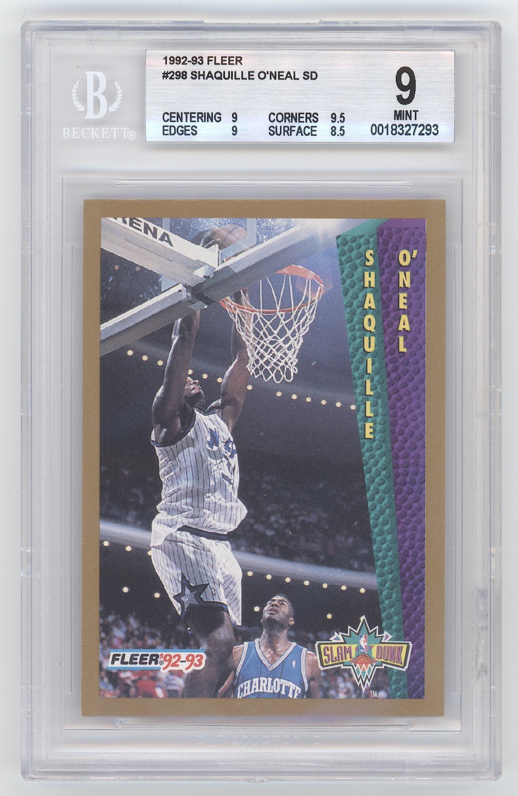 1992-93 Fleer Shaquille O'Neal Slam Dunk #298 BGS 9 Mint RC view 1