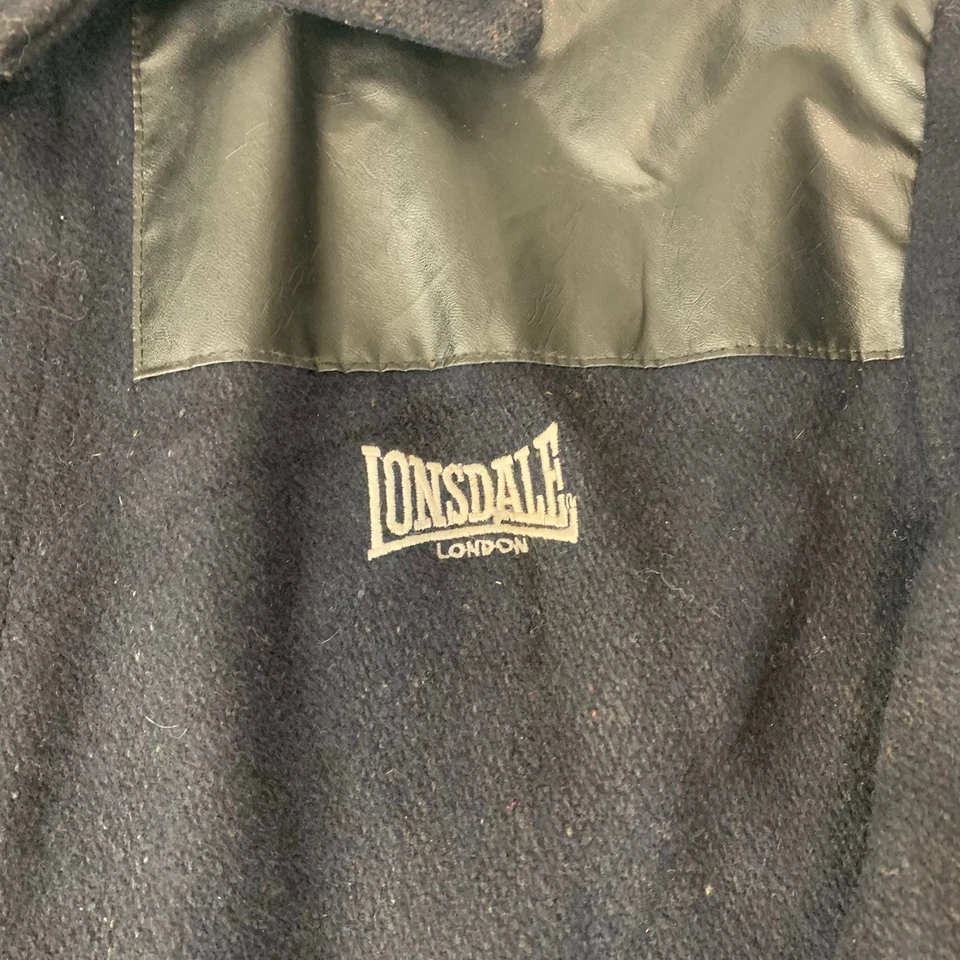 Lonsdale Pea Coat Wool Blend Black Button Large Mens UK L - Image 3 of 4