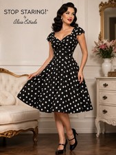 Stop Staring Jitterbug Dress L Black White Polka Dot Swing Rockabilly Pin Up