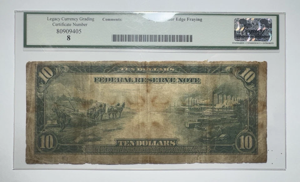 1914 $10 Federal Reserve Star Note Fr. 911a* New York, Legacy 8 - Image 2 of 2
