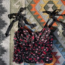For Love And Lemons Tainted Bustier Top Rose Black Red Ribbon Tie L