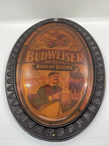 Vintage 12” Oval Plastic Budweiser King Of Beers Served By The Pitcher Sign