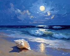 Leonid Afremov MOONLIT SHORE Oil Painting  34"x28" by Official Studio GICLEE