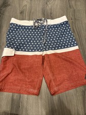 Men's Gray Trinity Stars Stripes Board Shorts Swimsuit Size 32