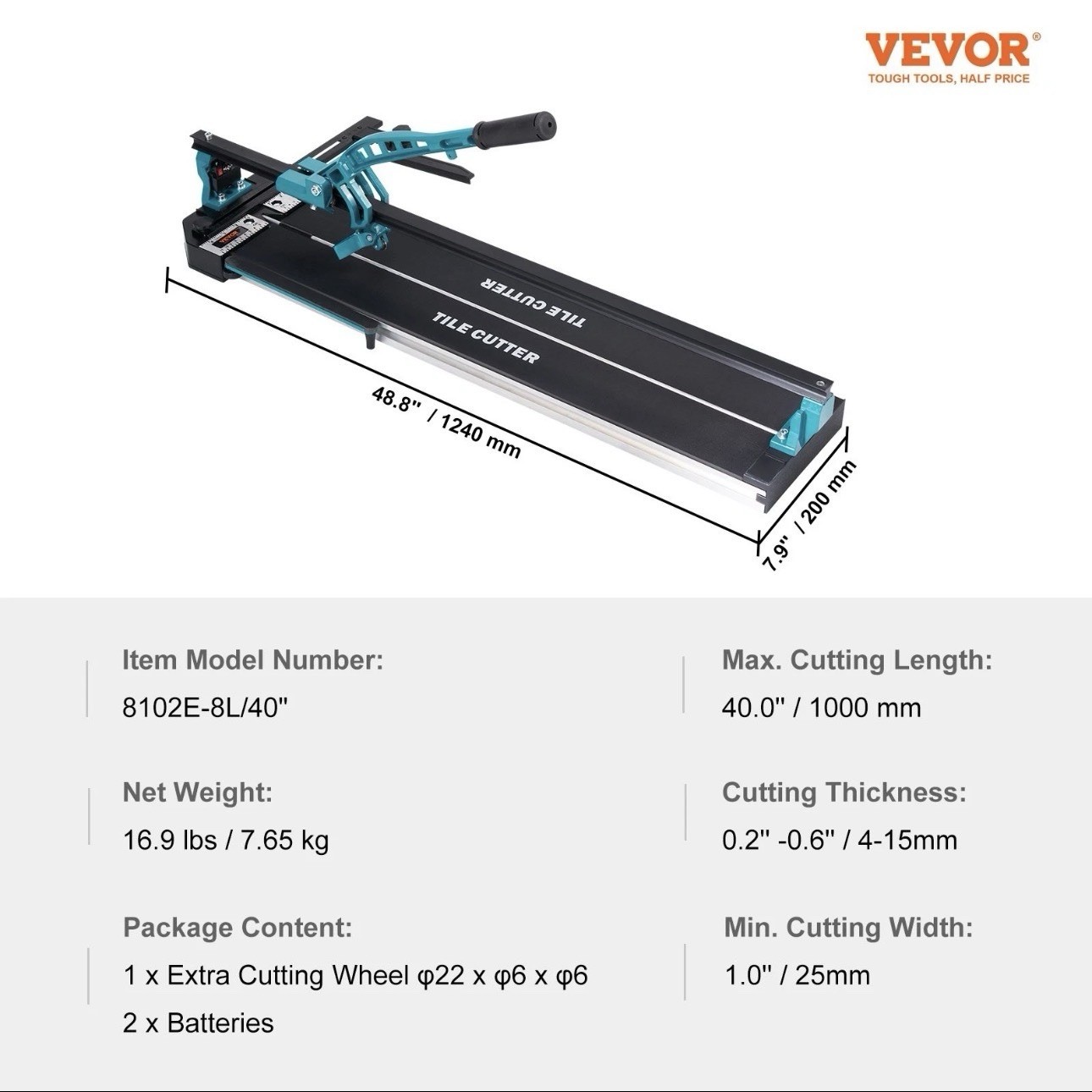 VEVOR Manual Tile Cutter, 40 inch, Porcelain Ceramic Tile Cutter with Tungsten C