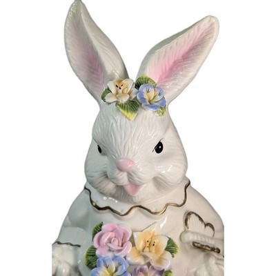 Cracker Barrel Musical Rabbit Easter Figurine Porcelain Floral Butterfly 12'' NOS