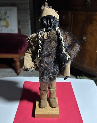 Mountainman Indianer Krieger Puppe Echtleder Fell & Federn 12'' Frontiersman