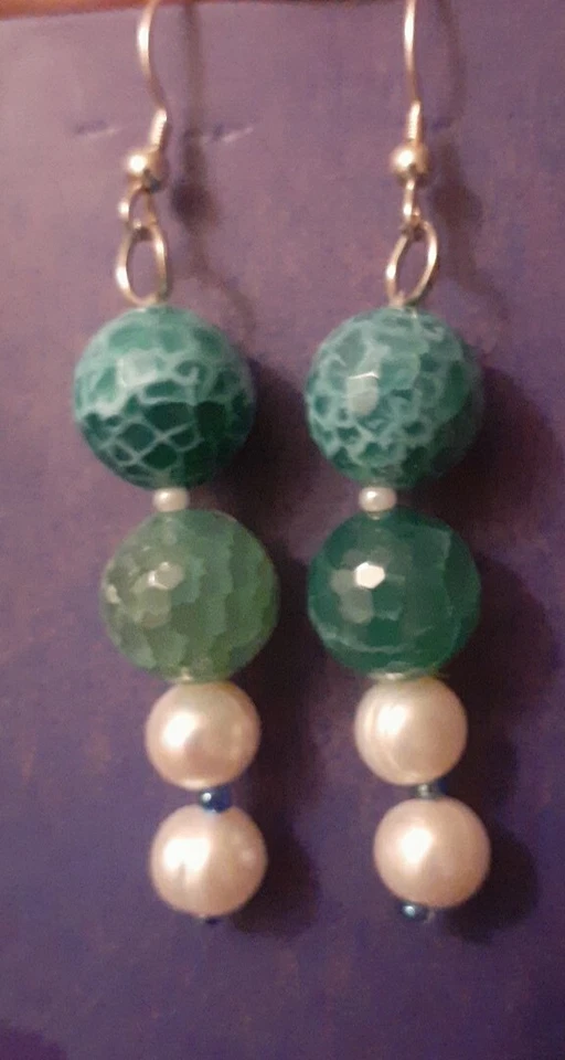 Pendientes colgantes de perlas turquesa verde QVC de diseñador nuevos ganchos de plata de ley Foto 4 de 4