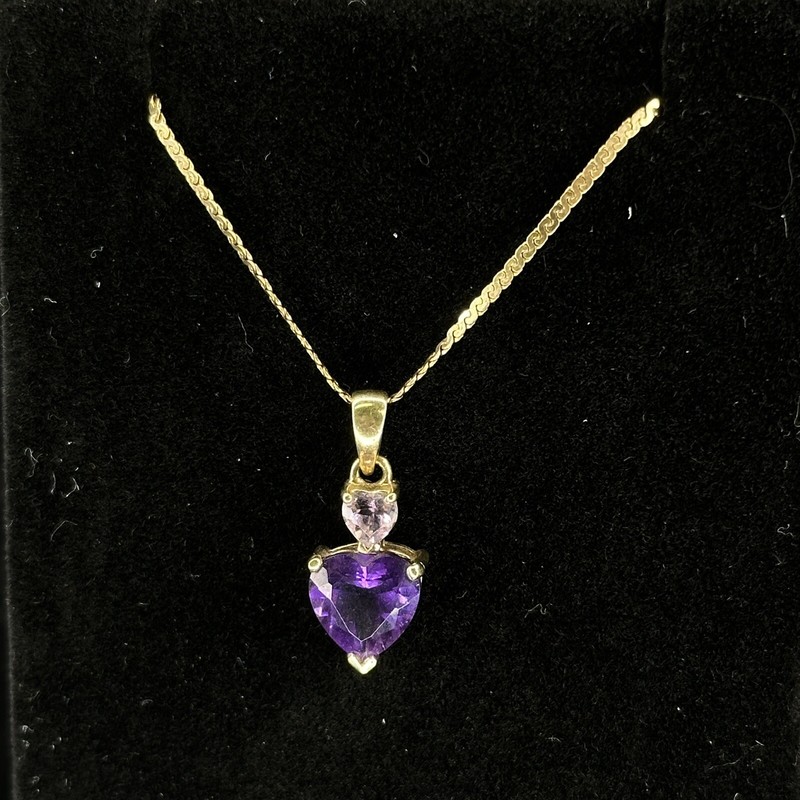 14k Yellow Gold Chain Necklace with 10k Pendant with Pink & Purple Gemstones, NR