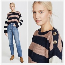 MADEWELL Wool Oversized Sweater Coastal Calloway Boatneck Striped Blue Brown M