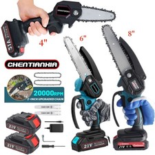 2 Batteries 8'' 4000W Mini Cordless Chainsaw Electric One-Hand Saw Wood Cutter