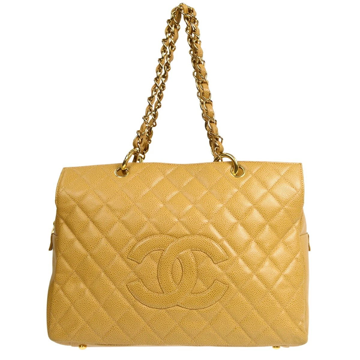 Chanel GST Beige Caviar Leather Grand Shopping Tote Chain Bag 10ccs114