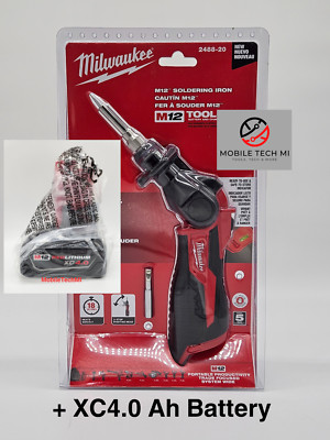 Milwaukee M12 Soldering Iron 2488-20 + XC4.0 Ah Battery 48-11-2440 - BRAND NEW