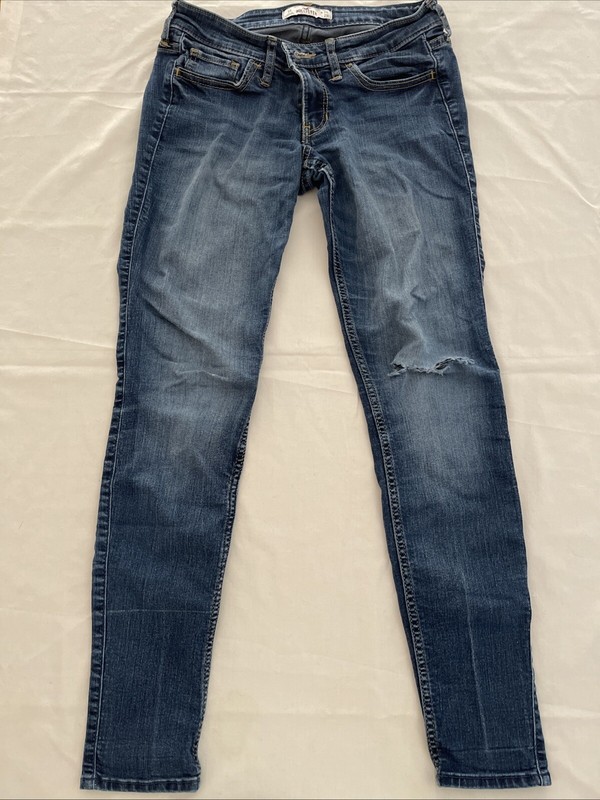 Hollister Skinny Leg Ankle Jeans Womens Size 3s, W26 L29, Blue Stretch Dark Wash