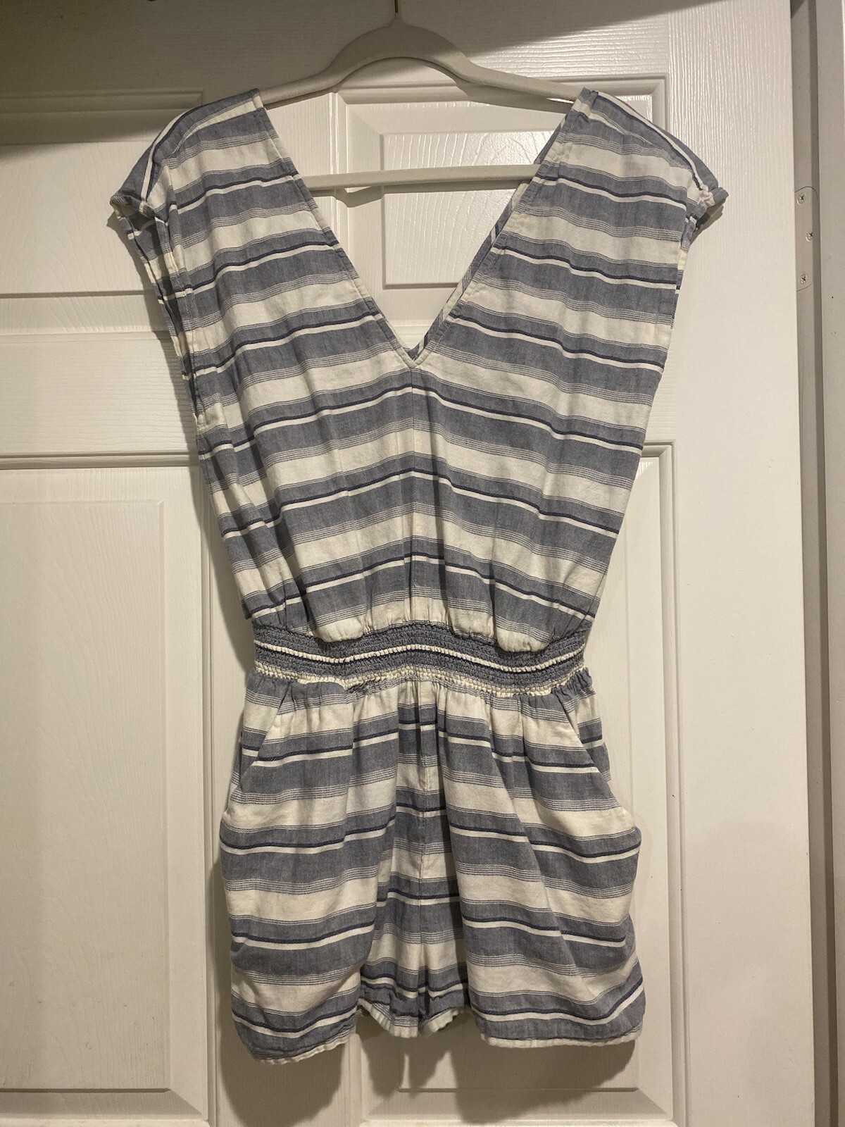 Madewell Romper Women’s Size Medium Shorts One Piece Gray Striped-image