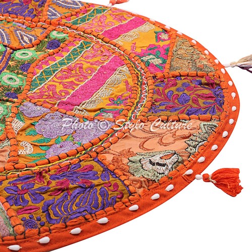 Orange Vintage Patchwork Floor Cushion Floor Pillows Bohemian Cushion Cover - Picture 3 of 6