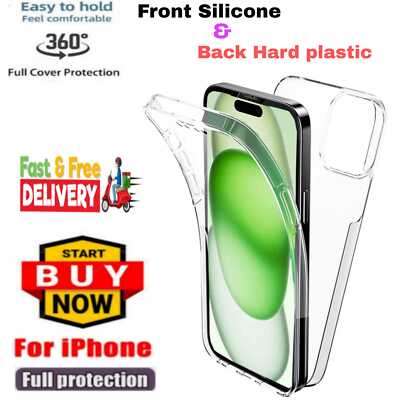 360° Vorder- und Rückseite Hülle für iPhone 15 14 13 12 11 vorne Silikon & hinten Kunststoff