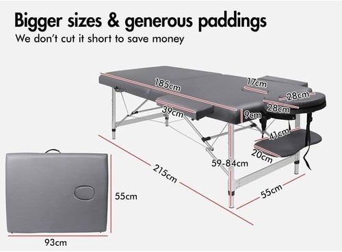 Portable Massage Table 2 Fold 55cm Wide Foldable Aluminium Beauty SPA Table Tre - Picture 2 of 9