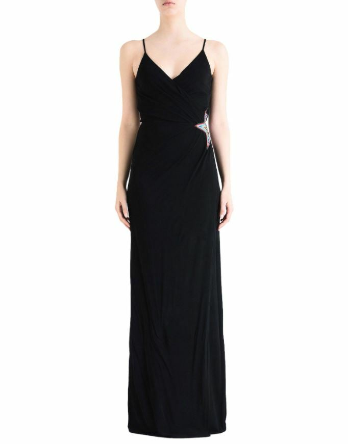 【Just Cavalli ジャージードレス ワンピース】 Just Cavalli Black Jersey Knit Viscose Maxi Dress Star Embroidery