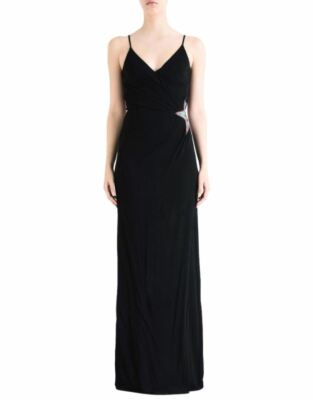 Just Cavalli Black Jersey Knit Viscose Maxi Dress Star Embroidery