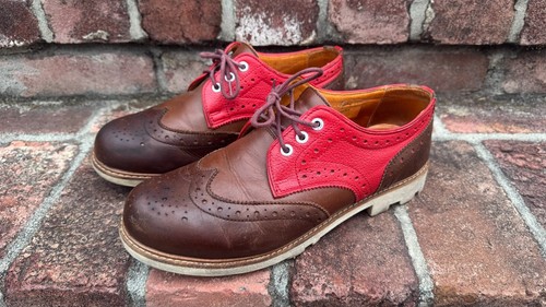 Fluevog 7th Heaven Michael Brogue Wing Tip Derby Red & Brown shoes mens 9.5 - Picture 3 of 7