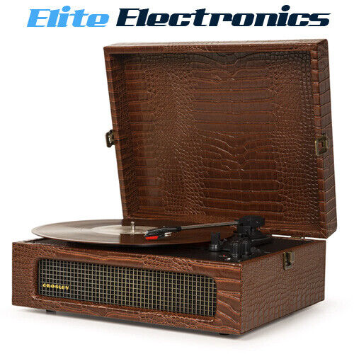Crosley Voyager Brown Croc Turntable Bluetooth Portable CRIW8017B-BR4 - Picture 1 of 3