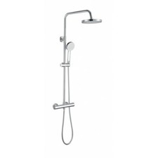 Round Chrome Thermostatic Shower Mixer with Rigid Riser Rail Kit Static Caravan