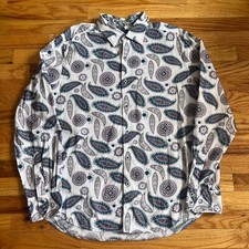 Robert Graham Shirt Mens XL White Paisley Print Button Down Flip Cuff