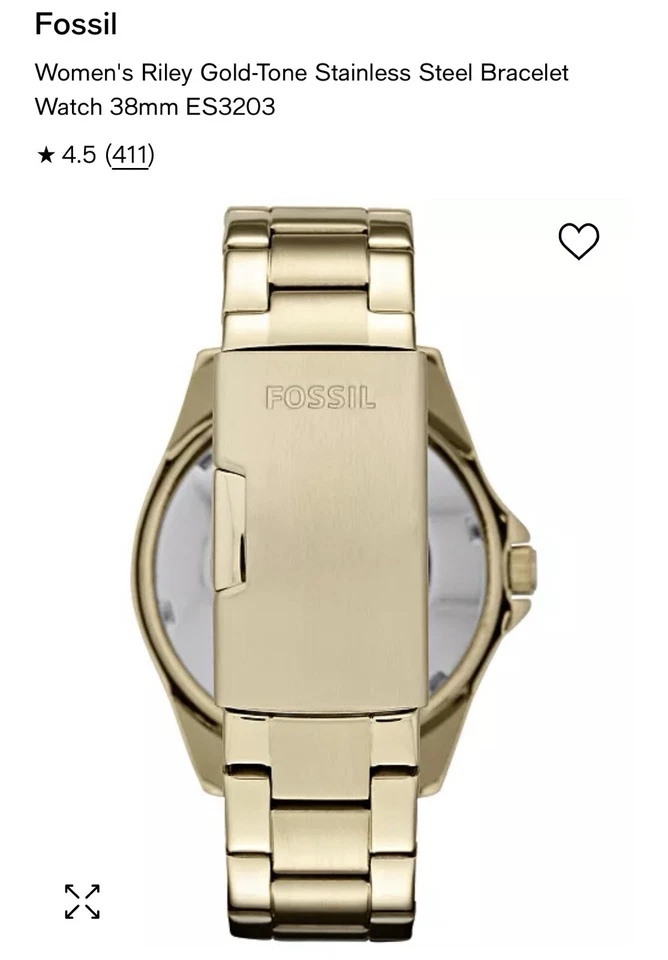 Fossil Riley Watch Day Date 38mm Gold Tone Case Dial Band ES3203 Gem Set - Image 3 of 4