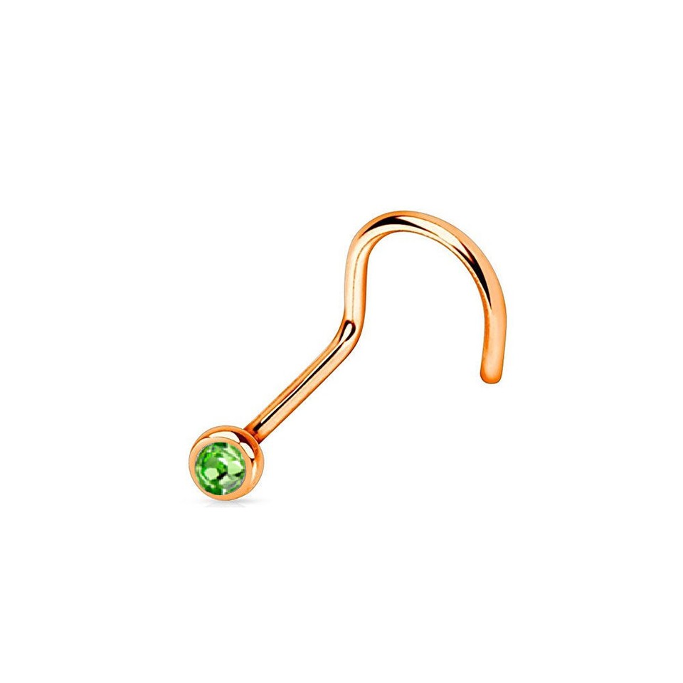 18G 20G Nose Screw Rings Rose Gold IP Over Surgical Steel Press Fit Gem Jewelry