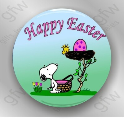 Frohe Ostern Snoopy und Woodstock - großer Button Anstecker - 58 mm Durchmesser