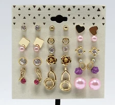 New 18 Pair Gold Stud & Dangle Earring Set #E1409