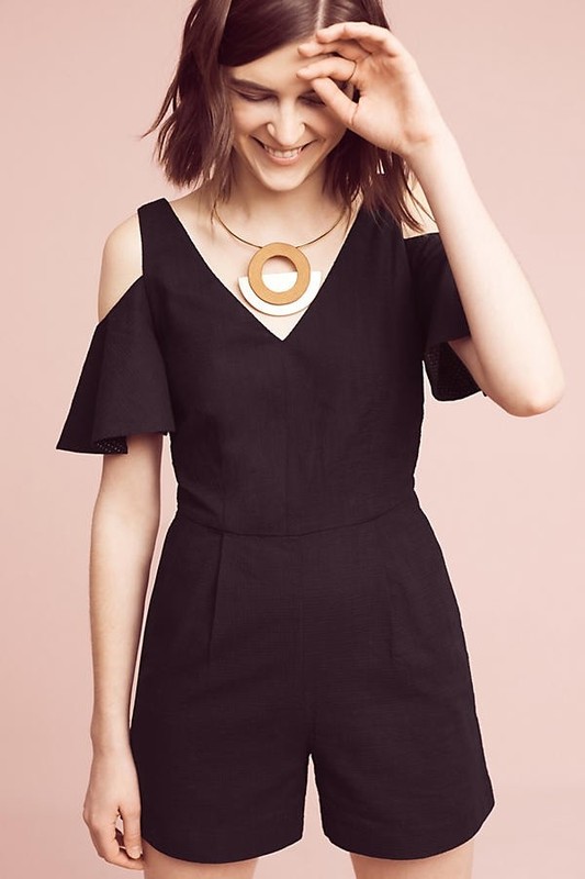ANTHROPOLOGIE ELEVENSES OPEN SHOULDER RUFFLE ROMPER 10 NWT $138