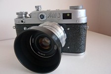 FED 3 Soviet 35mm Rangefinder Film Camera With 52mm F/2.8 Lens With case, hood .
