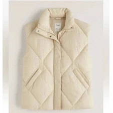 Abercrombie & Fitch Puffer Vest Womens L Large Beige Quilted Sleeveless Jacket