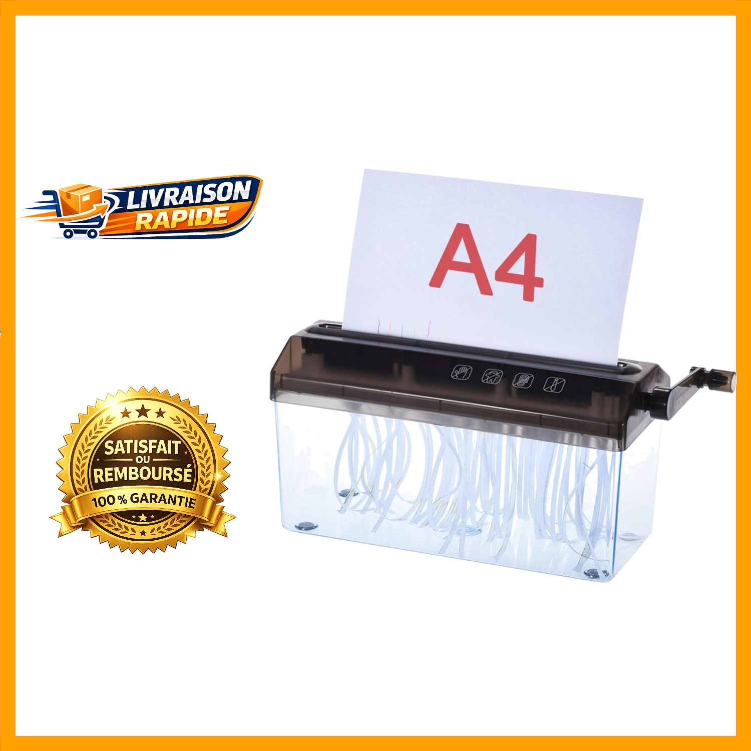 Déchiqueteuse A4 manuelle bureau destructeur papier 22,9 cm compact