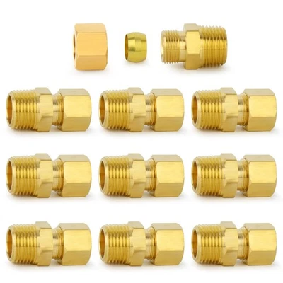 CHILLWAVES Brass Compression Tube Fitting 10-PACK 1/8 OD x 1/8 NPT Male Connector