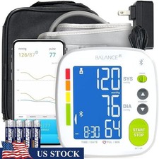 Bluetooth Blood Pressure Monitor Upper Arm W/ Adjustable Cuff Health App Tracker