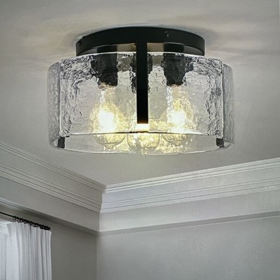 Modern 3-Light Semi Flush Mount Ceiling Light for Home Decor, Black Glass