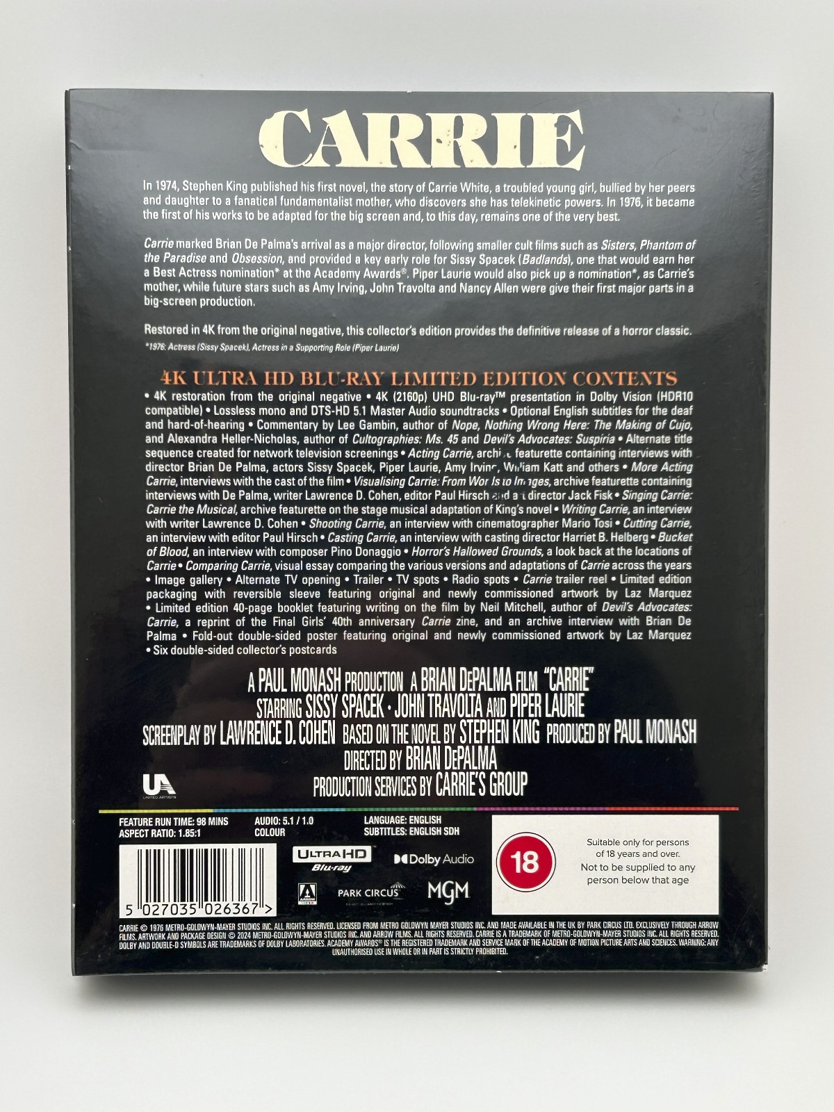 Carrie (1976) 4K UHD Arrow Video Limited Edition Brian De Palma Horror NEW